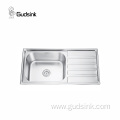 Stainless steel topmount double bowls sink with drainboard